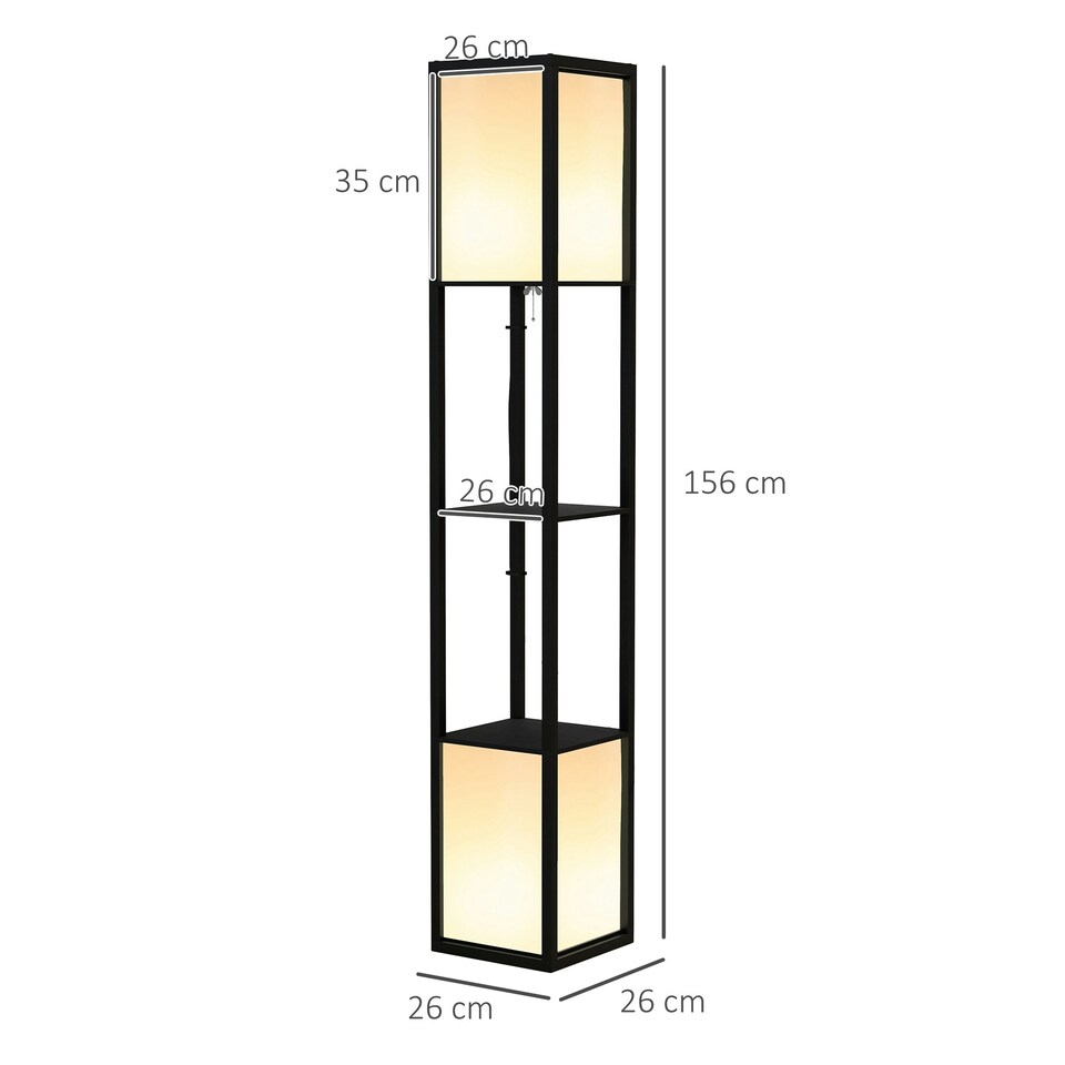 image 1 of HOMCOM Shelf Floor Lamp with Dual Light, for Living Room, Bedroom, Black