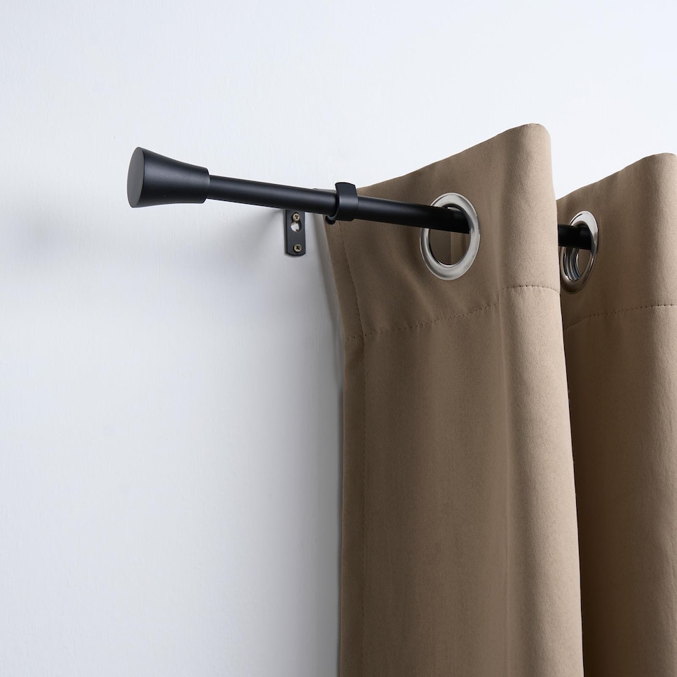 image 1 of OHS Curtain Pole Extendable 16mm Metal Finnials Trumpet End Rod 70-120cm | Black