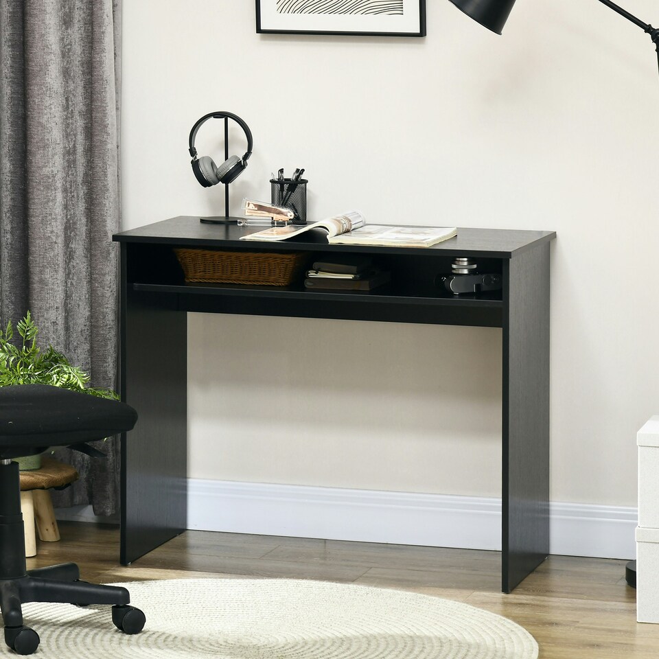 image 1 of HOMCOM Computer Desk Writing Table Study Workstation Storage Black Wood Grain