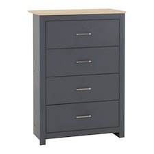 Portland 4 Drawer Chest - L40 x W80 x H114 cm - Grey/Oak Effect