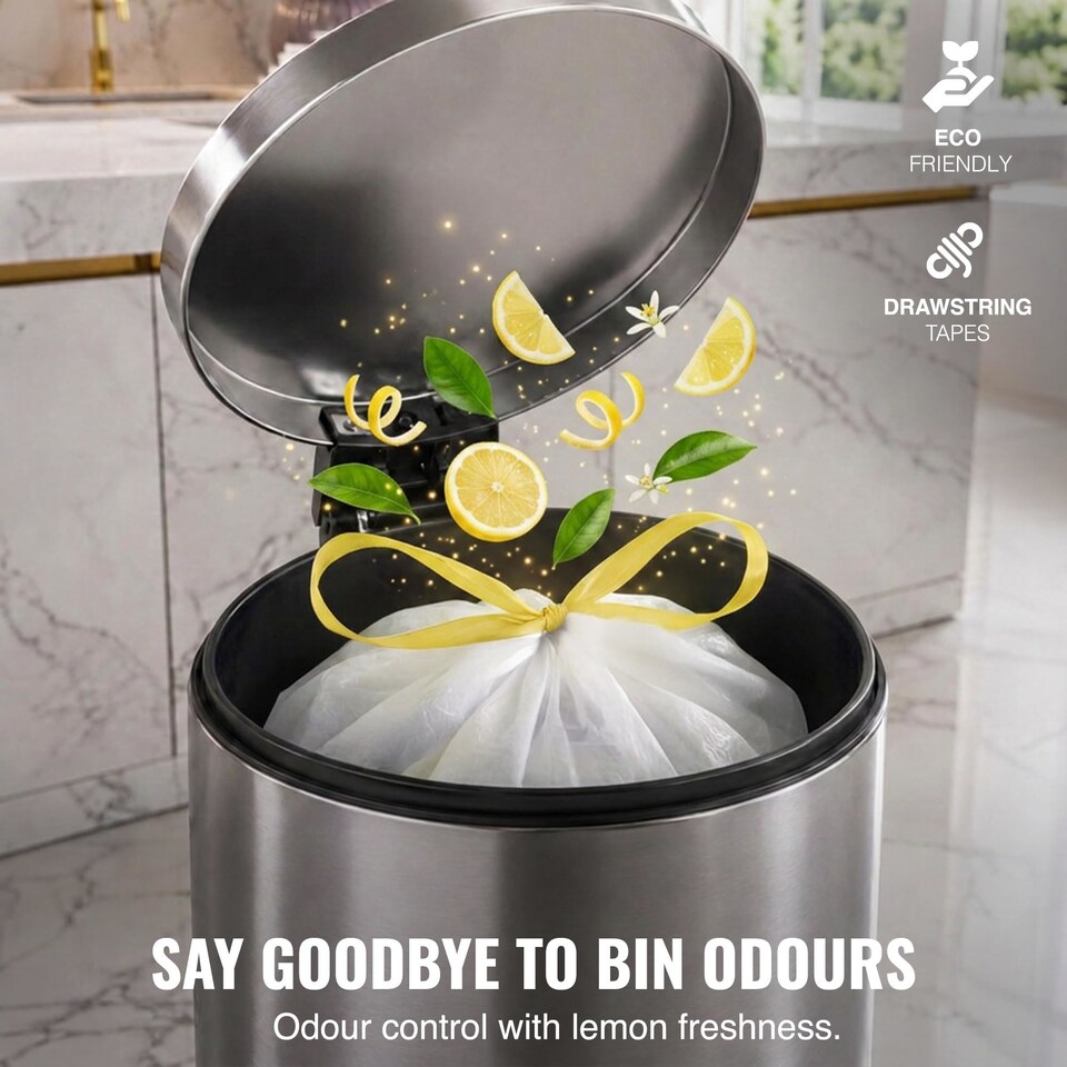 image 1 of Ecobag Extra Strong Lemon Scented Kitchen Drawstring Bin Liners Tear Resistant