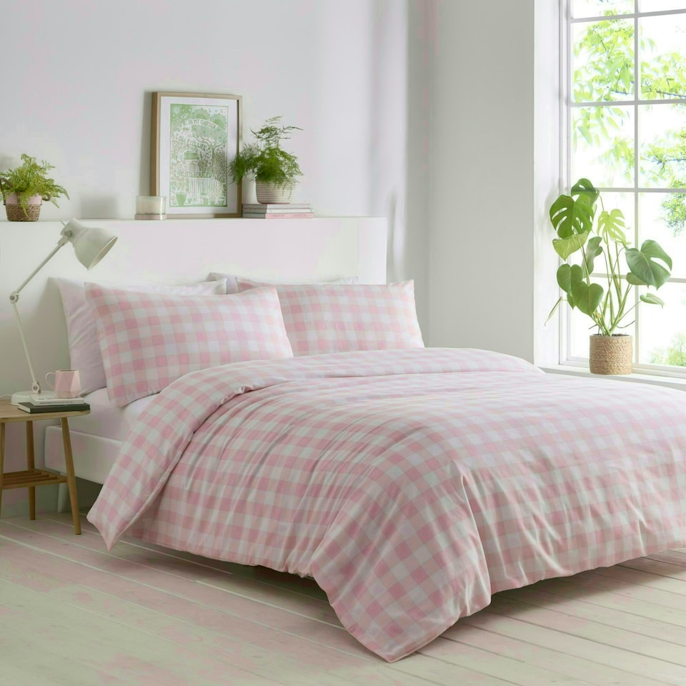 image 1 of Portfolio Home Gingham Check Bedding Duvet Cover Set With Pillow Cases Pink | Single