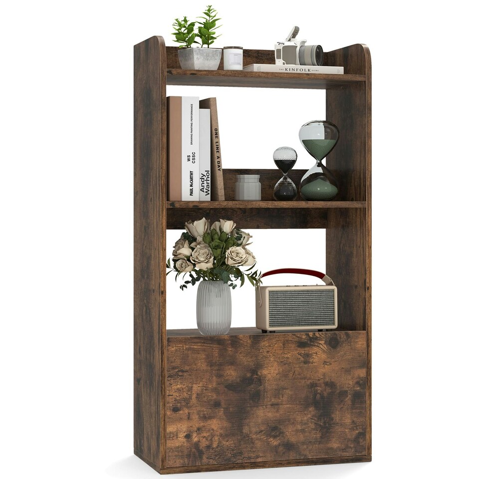 image 1 of COSTWAY Bookcase with Drawer Freestanding Bookshelf Brown Brown