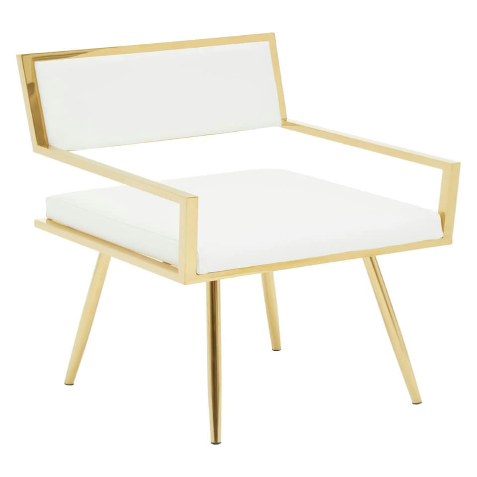 image 1 of Interiors by Premier Ivory Modern Leather Effect Dining Chair, Metal Accent Chair with Cutout Back, Gold Finish Chair for Dinner