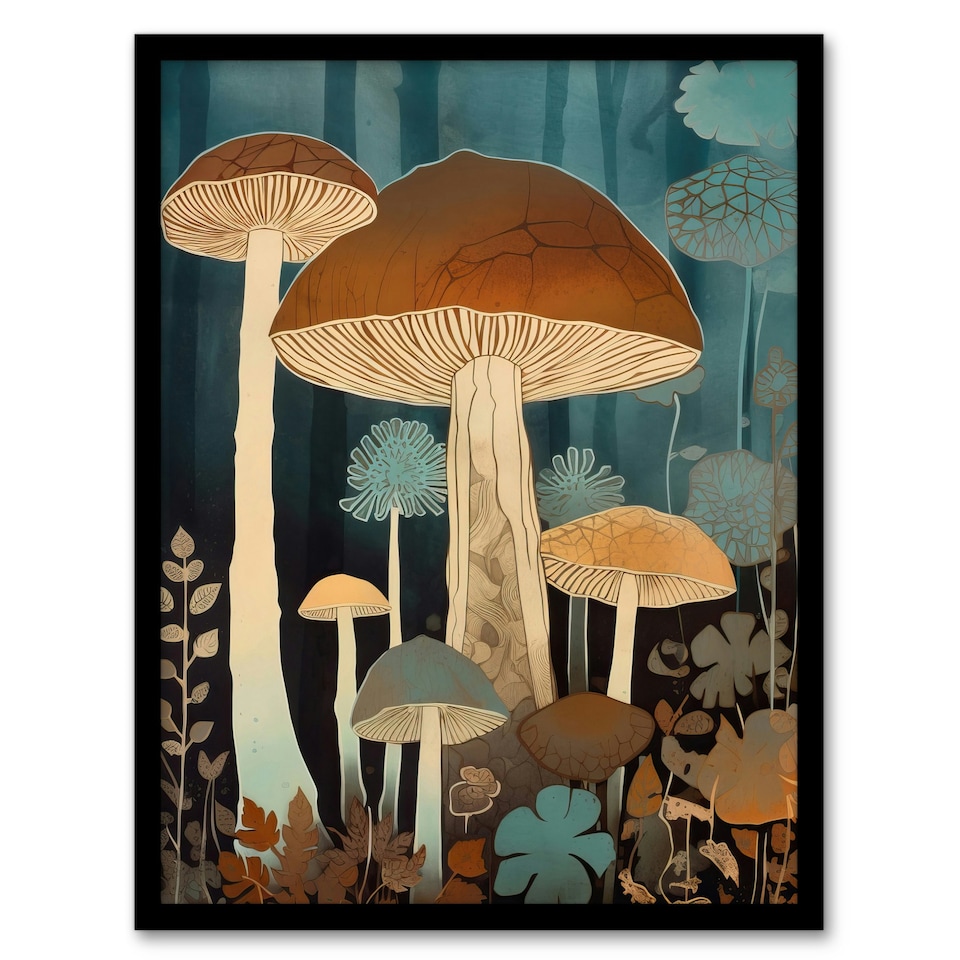 image 1 of Cep Mushroom Earthy Aesthetic Modern Brown Black Framed Wall Art Print A4