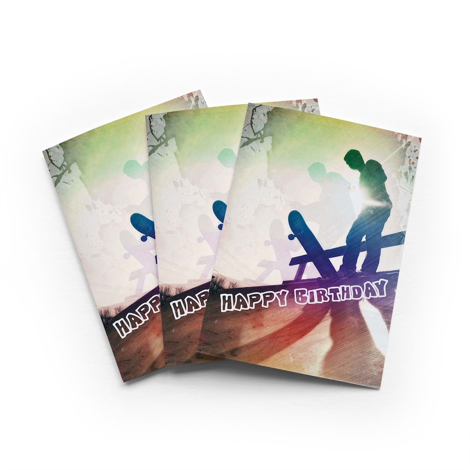 image 1 of Skateboard Grunge Style Birthday Greeting Card Urban Sports 3 Pack Blank Inside