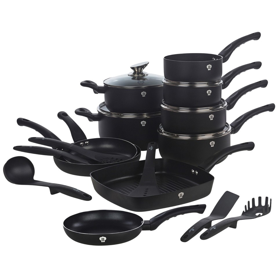 image 1 of 21 Pcs Blauman Cookware Pots Grill Pans with Soft Touch Handles & Kitchen Tool Set | Black | Black Matt | 21