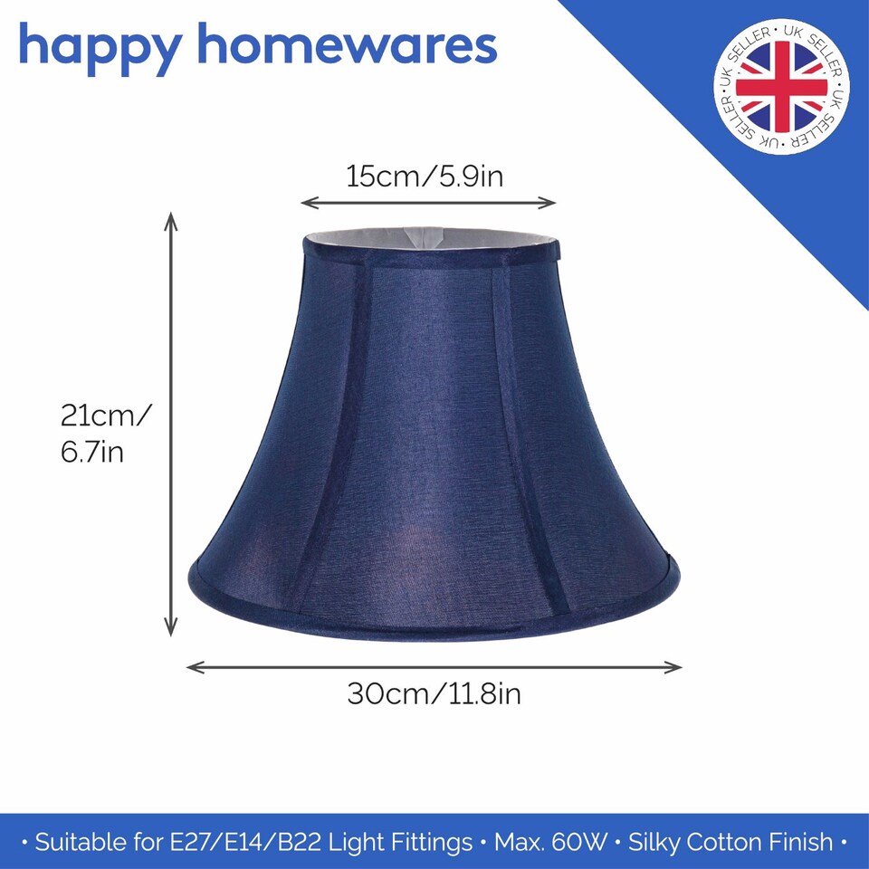 image 1 of Traditional Empire Shaped 12 Inch Lamp Shade in Rich Silky Navy Cotton Fabric | Blue | 12"