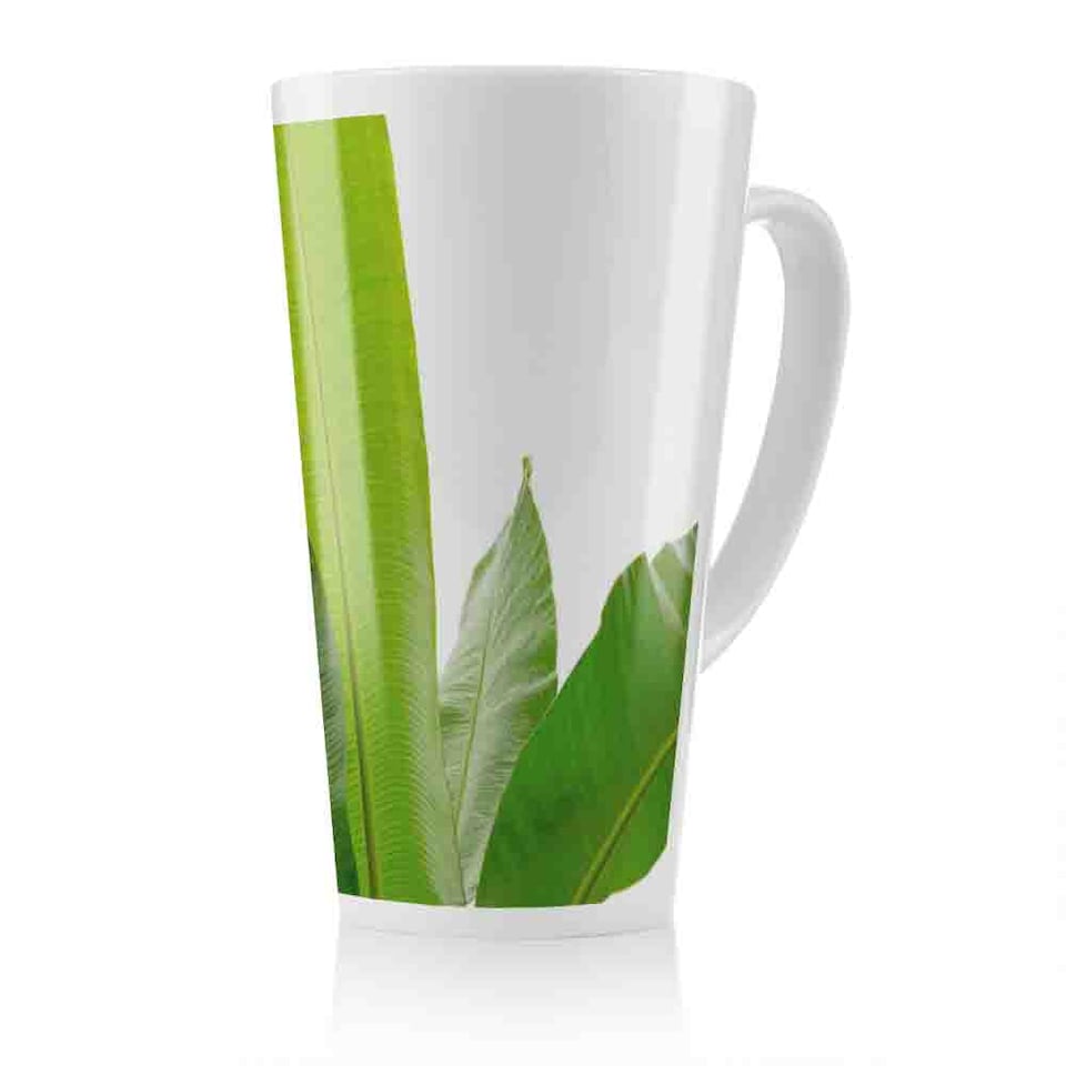 image 1 of Green Leaves On White Latte Mug