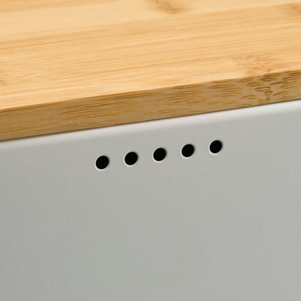 image 1 of Cooks Professional Diamond Pattern Bread Bin with Linen Bag & Bamboo Cutting Board Lid | White | White | 1