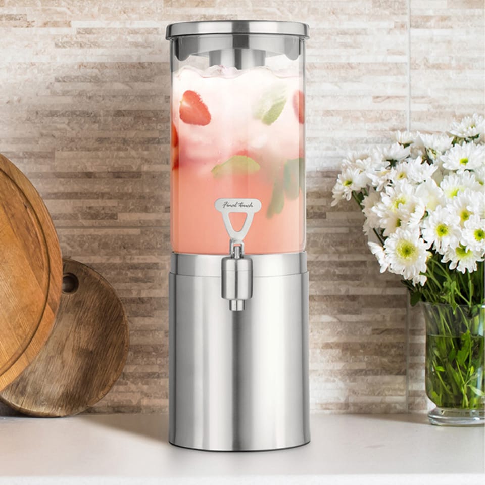 image 1 of Final Touch Stainless Steel & Glass Beverage Dispenser with Chilling Tube 1.5L
