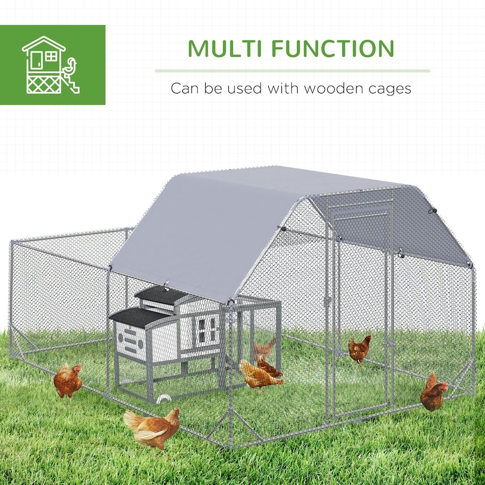 image 1 of PawHut Chicken Run W/ Roof, Walk In Chicken Coop for 10-12 Chickens, Hen House