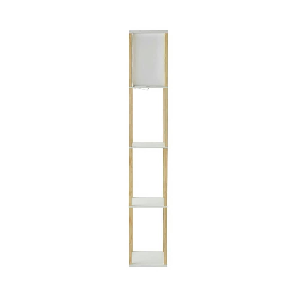 image 1 of ValueLights Struttura Oak Shelving Floor Lamp with Fabric Shade
