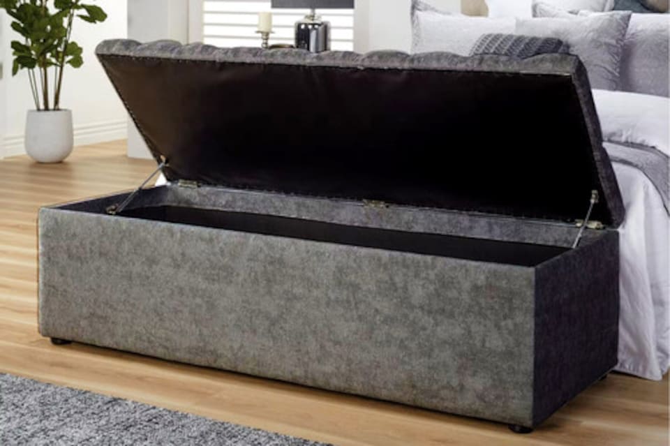 image 1 of 180cm Chesterfield Ottoman Storage Box -Upholstered Blanket Box - Dark Grey Naple Ottoman Bench