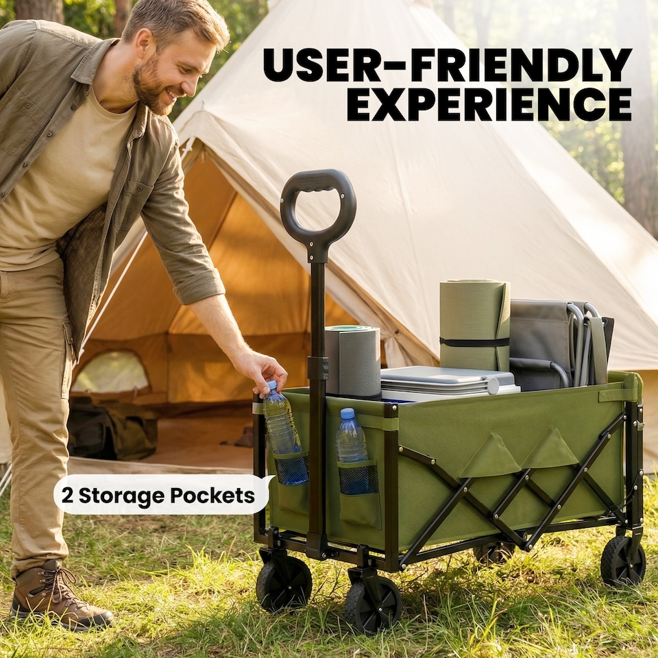 image 1 of Outsunny 60L Festival Trolley on Wheels, Collapsible Wagon Cart | Green | Army Green | 71 x 45 x 86 cm