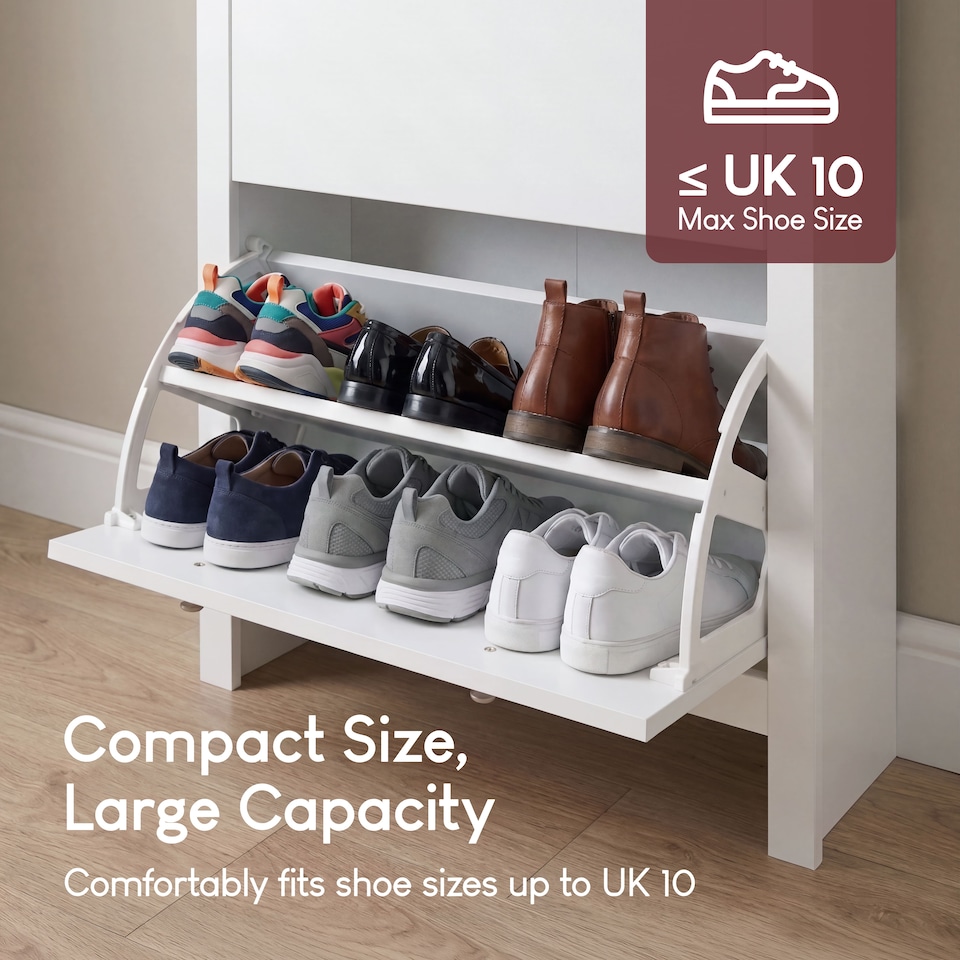 image 1 of Vida Designs Arlington 2 Door 1 Drawer Shoe Cabinet Shoe Rack Storage Cupboard, White & Oak | White | White | 1