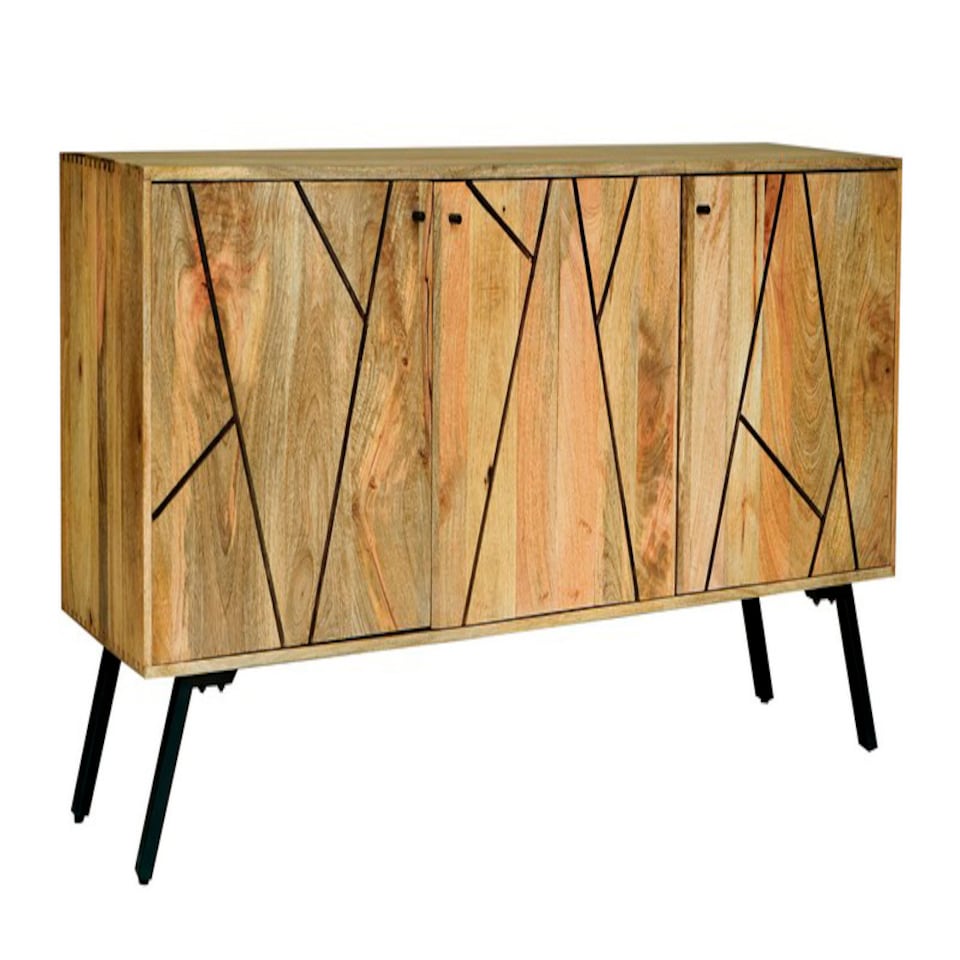 image 1 of Amar 3 Door Sideboard - Iron Base - Mango Wood/Iron - L45 x W162 x H76 cm - Light Finish - Assembly Required | Brown