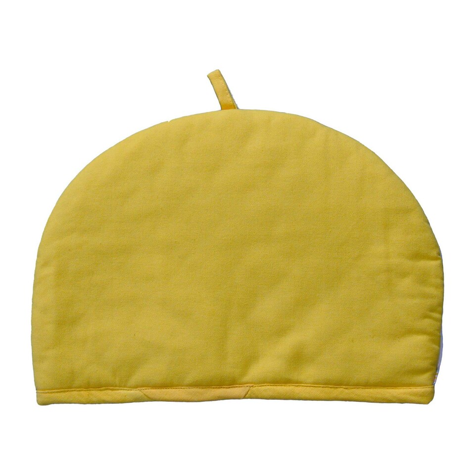 image 1 of Homescapes Tea Cosy Double Design Yellow Stripes Teapot Warmer