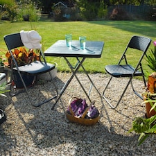 Garden Gear Rattan Effect Folding Bistro Set Plastic Wood Effect Table