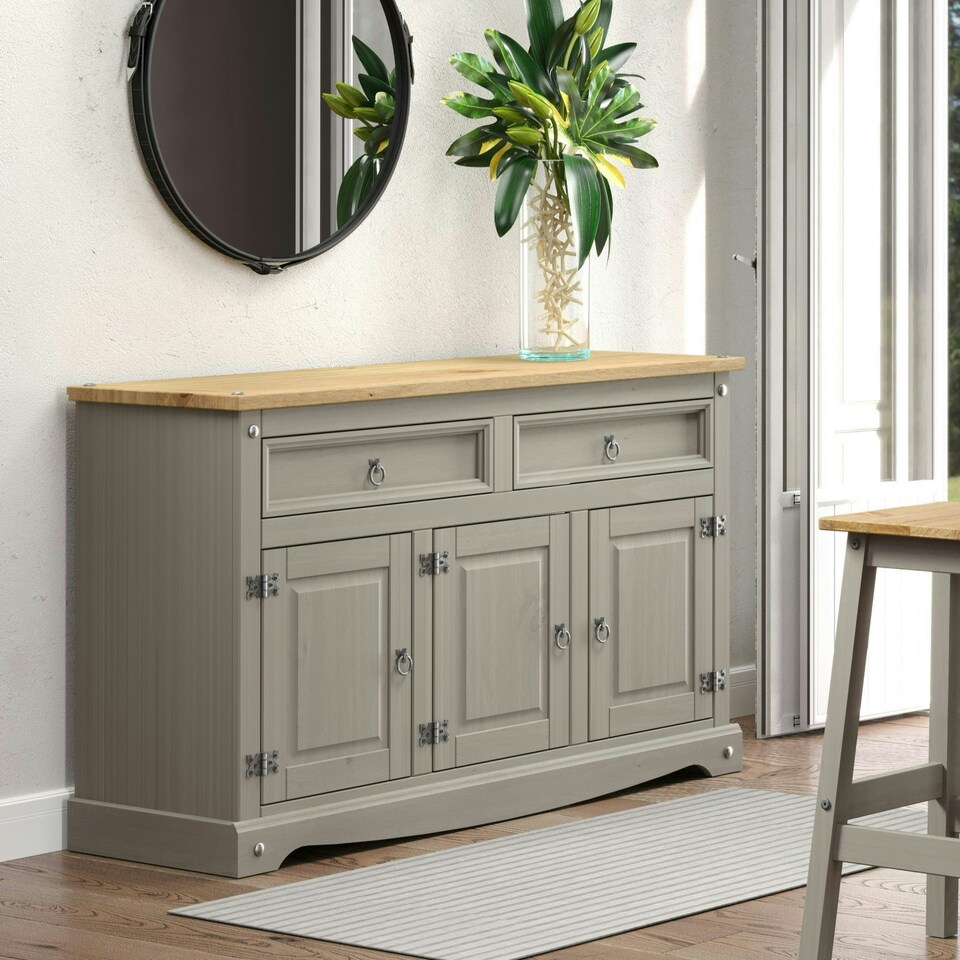 image 1 of Core Products Corona Grey Premium Medium Sideboard With 3 Doors & 2 Drawers H80.6cm x W132.0cm x D43.0cm Grey
