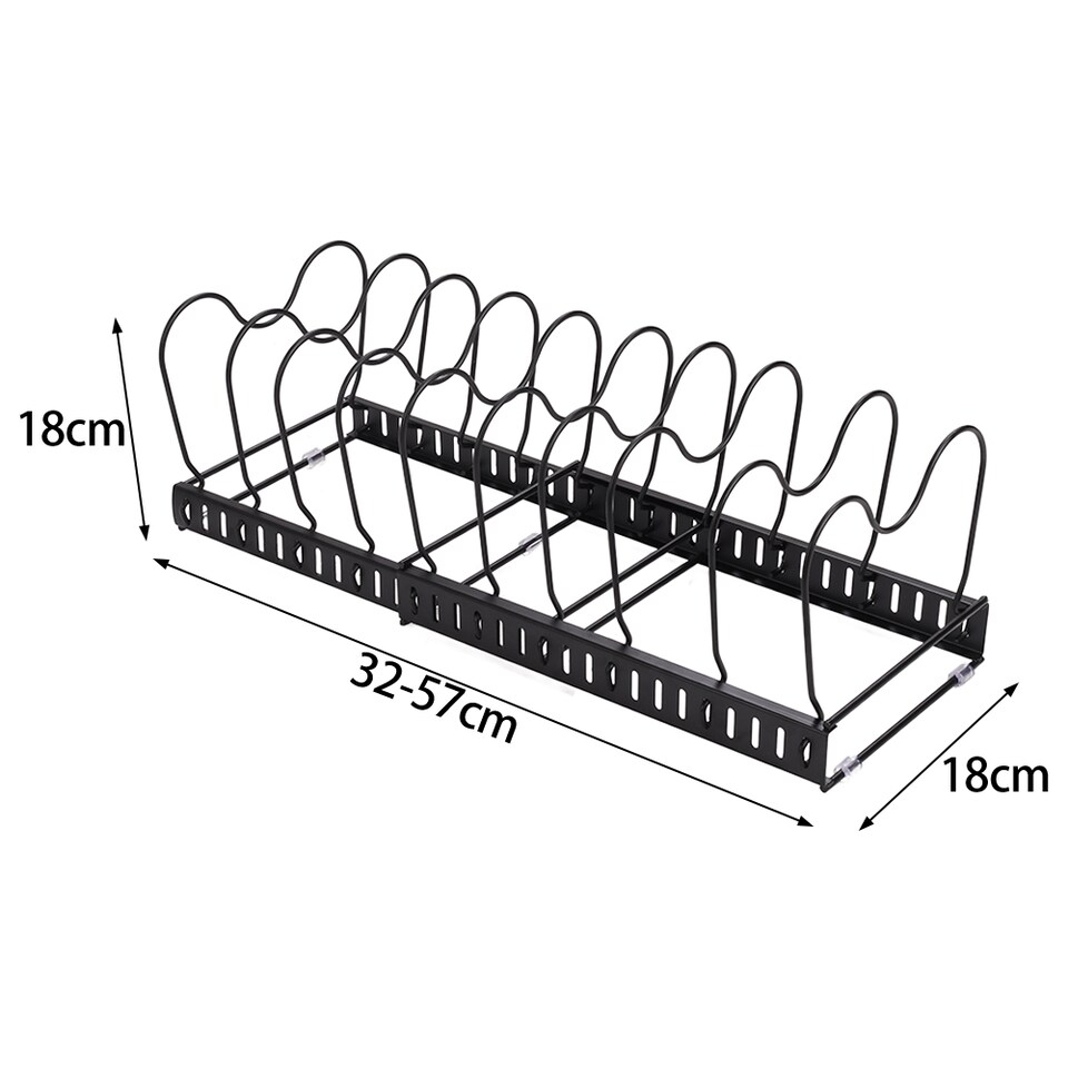 image 1 of Living and Home Expandable Pot Pan Lid Rack Pan Organiser with 10 Dividers | Black