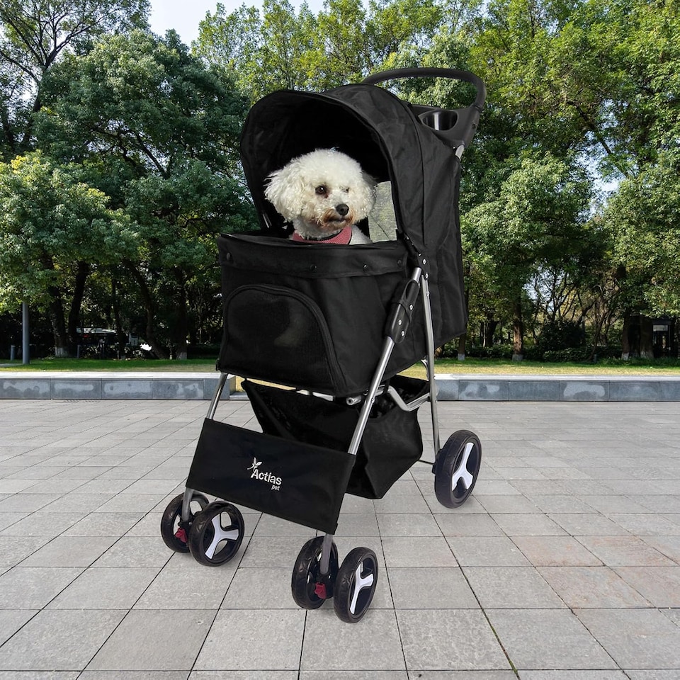 image 1 of Pet Stroller Dog Cat Puppy Pram Pushchair Travel Cart Jogging Buggy Carrier (Black)