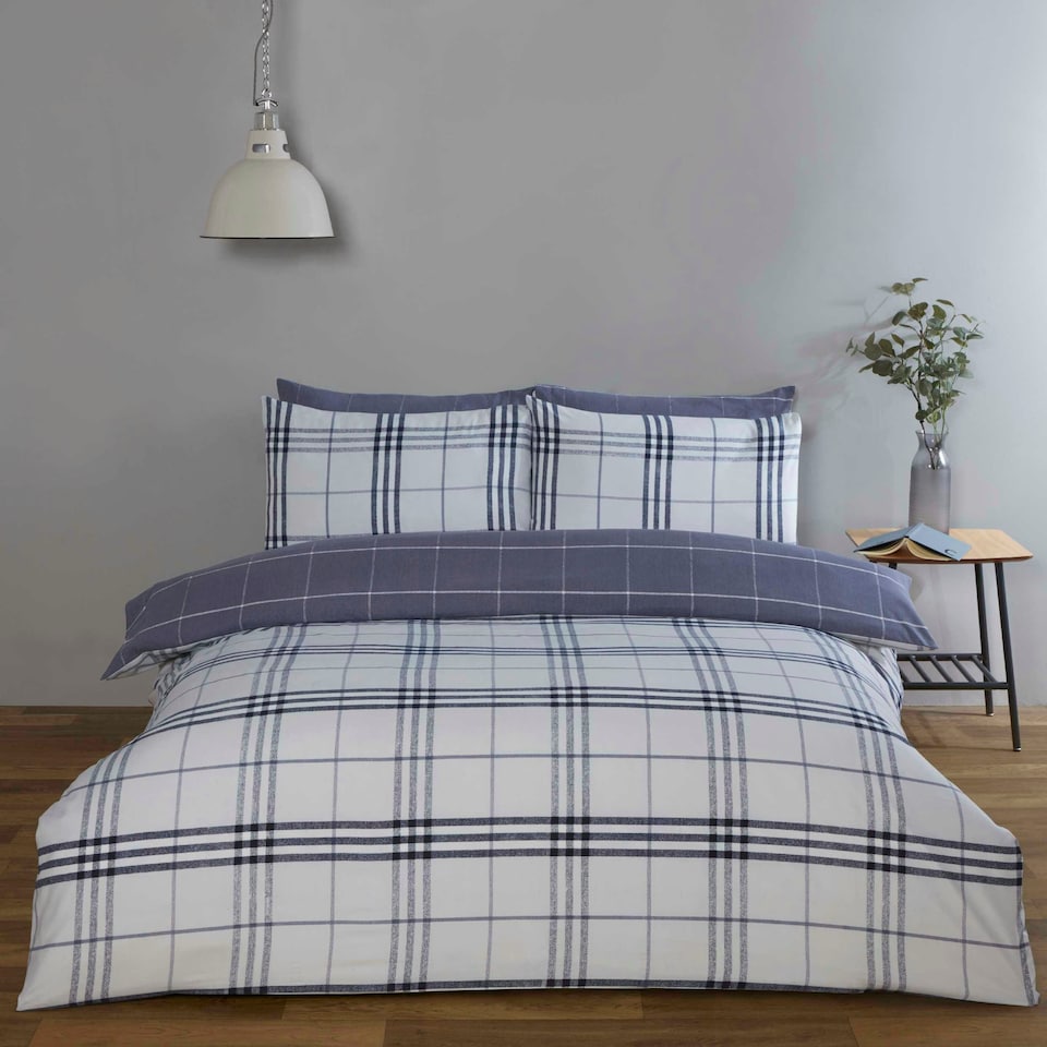 image 1 of Harris Check Polyester Duvet Cover Set with Pillowcase Blue | King