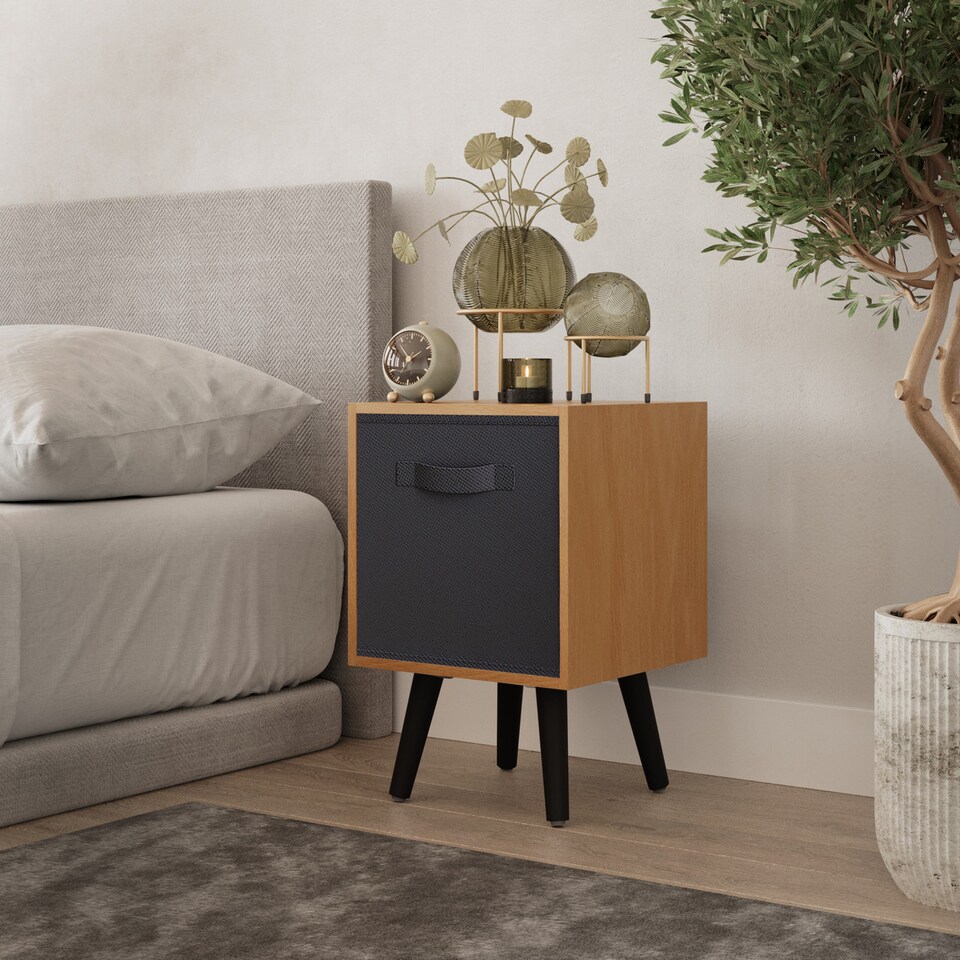 image 1 of Beech 1-Drawer Cube Shelving Unit with Scandinavian Legs | Black | Black & Black | 1
