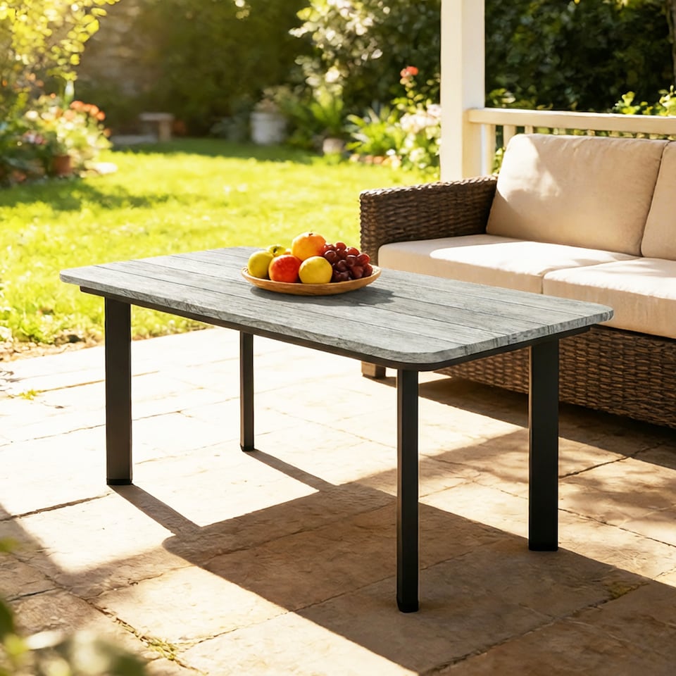 image 1 of Outsunny Outdoor Coffee Table, Garden Table with Slatted WPC Top | Grey | Grey | 90 x 49 x 40 cm