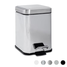 Harbour Housewares Bathroom Pedal Bin - 3L - Chrome - Square Stainless Steel Slim Rubbish Dustbin Lid and Inner Liner Bucket