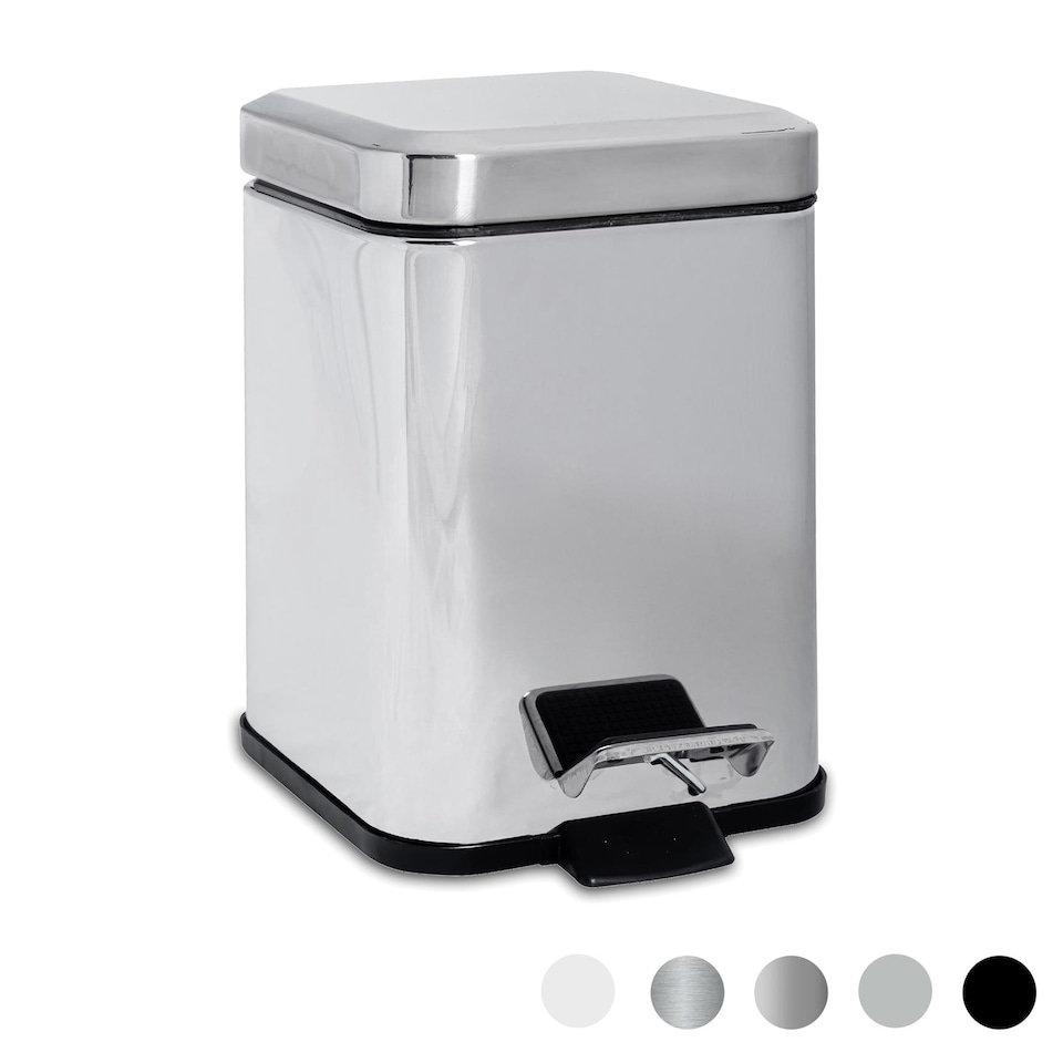 image 1 of Harbour Housewares Bathroom Pedal Bin - 3L - Chrome - Square Stainless Steel Slim Rubbish Dustbin Lid and Inner Liner Bucket