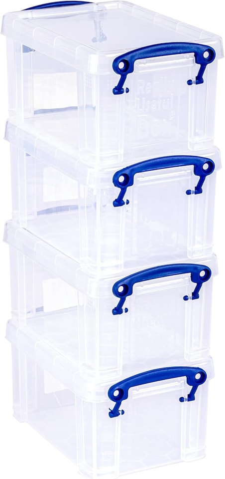 image 1 of Really Useful Plastic Storage Box 0.7 Litre CLEAR Pack of 4