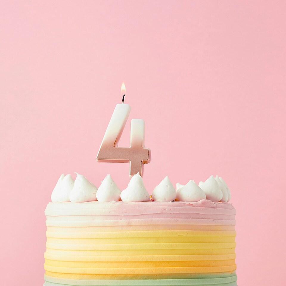 image 1 of Rose Gold Ombre Number '4' Celebration Candle