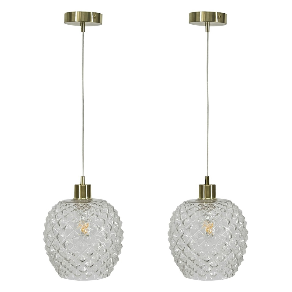 image 1 of First Choice Lighting Set of 2 Baine Clear Textured Glass with Satin Brass Pendant Fittings Bronze | Red