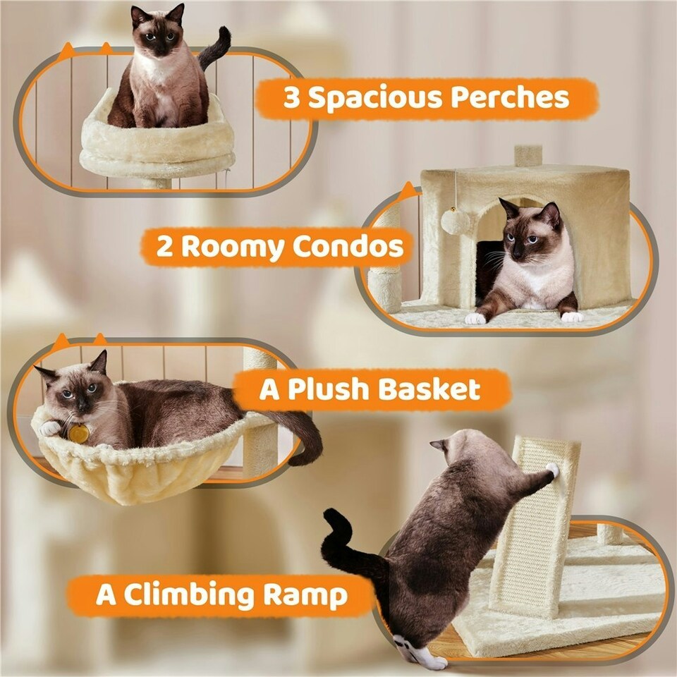 image 1 of Yaheetech 175 cm Plush Cat Tower with Condos Beige