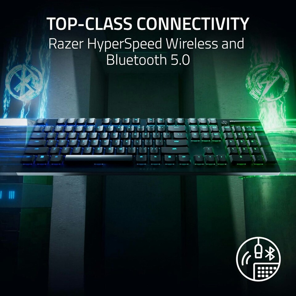 image 1 of DeathStalker V2 Pro (Red Switch) - Wireless Low-Profile Optical Gaming Keyboard (Linear Optical Switches, HyperSpeed Wireless, Bluetooth 5.0, Laser-Etched Keycaps) QWERTY UK Layout | Black