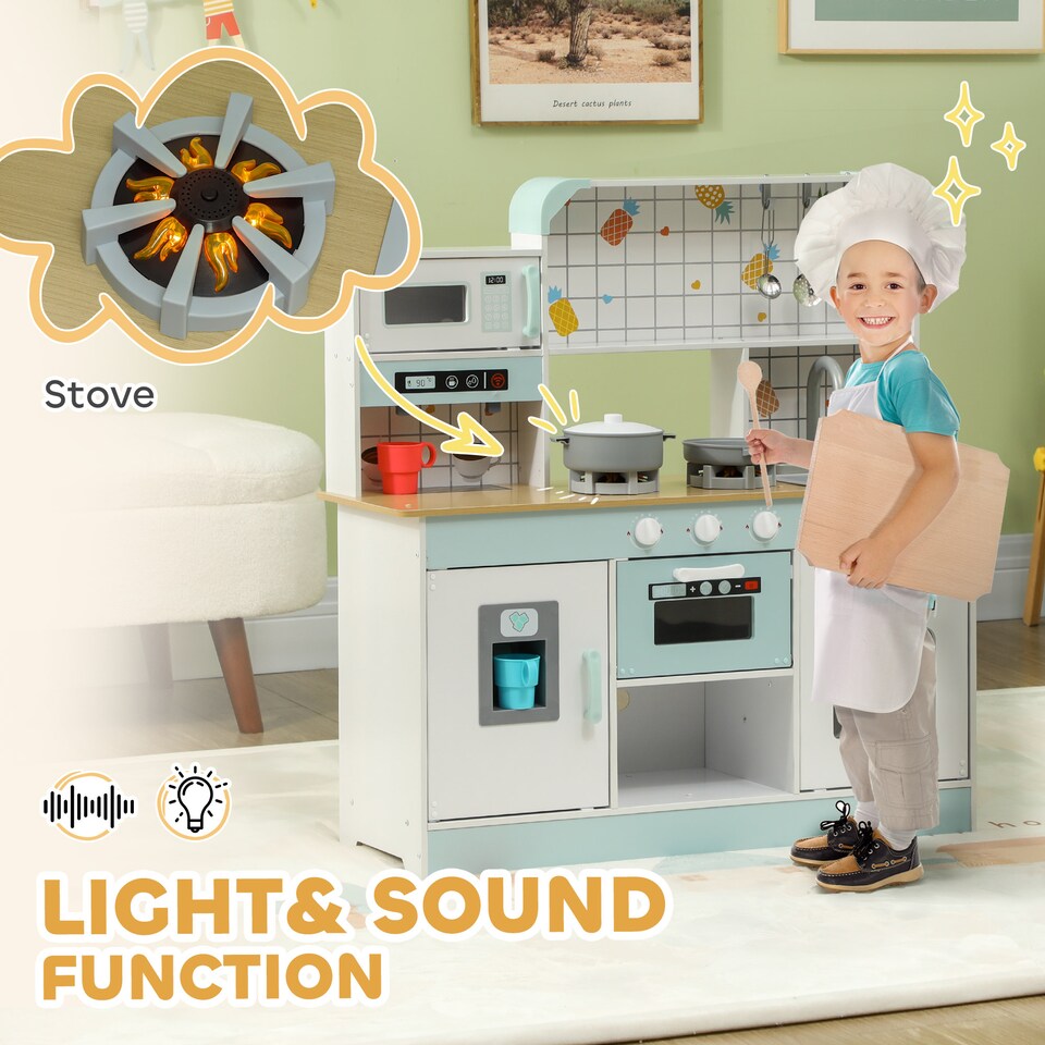 image 1 of AIYAPLAY Toy Kitchen, Pretend Role Play Kitchen w/ Ice Maker, Microwave