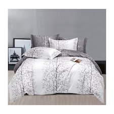 Ezysleep Silver Nature Printed Duvet Set - Luxurious Duvet Cover And Pillowcases | Multi | White/Grey