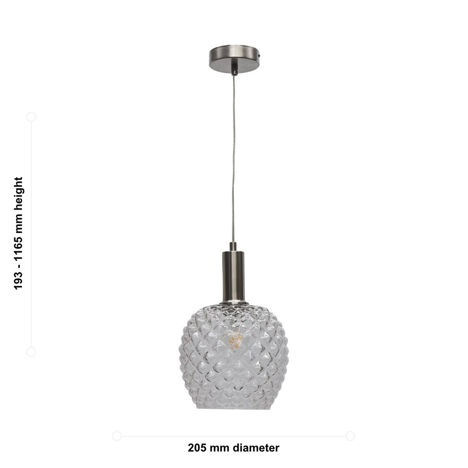 image 1 of Baine - Clear Textured Glass Satin Nickel Deco Pendant Fitting