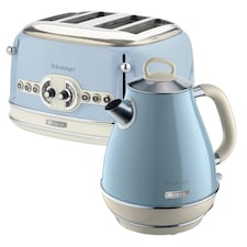Ariete ARPK21 Vintage Retro Jug Kettle & 4 Slice Toaster Set, Blue