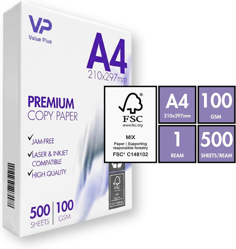 image 1 of Premium A4 Printer Paper 100gsm, 500 Sheets Premium Thick Copy Paper for Laser and Inkjet Printers, Jam-Free Heavy Duty White Office Paper Ream