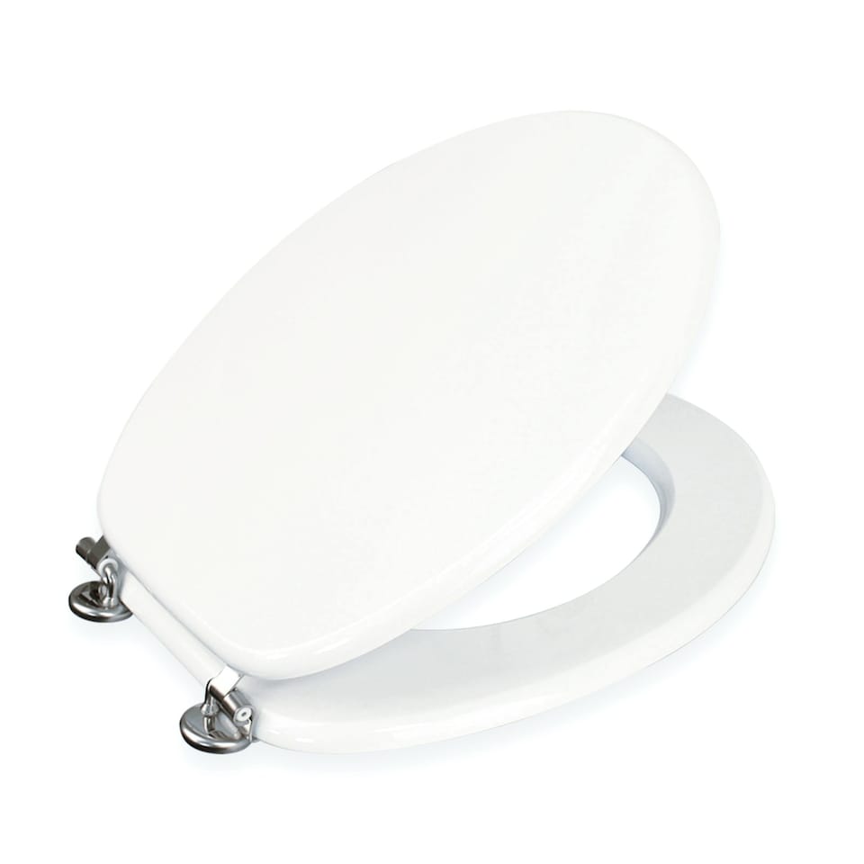 image 1 of Showerdrape Oxford White Wooden Toilet Seat