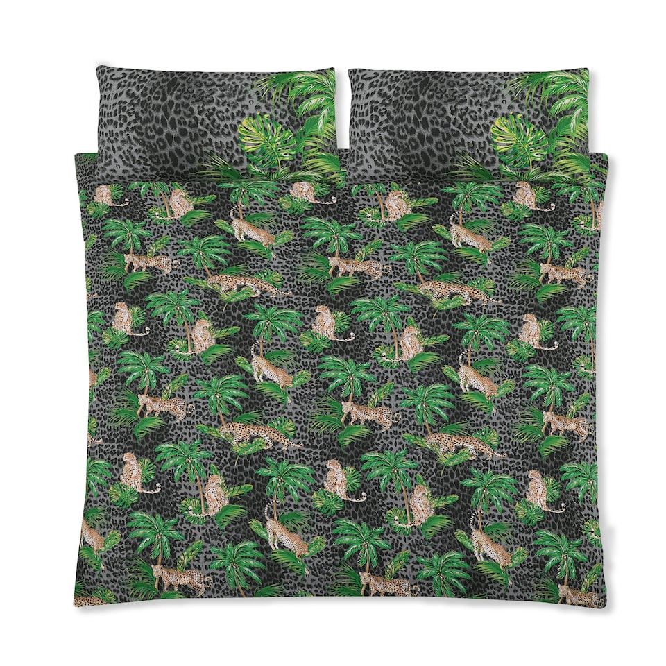 Velosso Leopard Jungle Printed Cotton Blend Duvet Cover and Pillowcase Set Green | Single