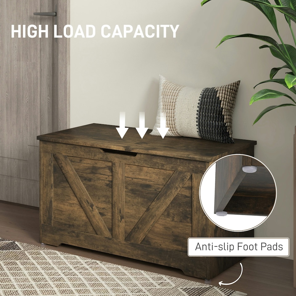 image 1 of HOMCOM Storage Trunk for Living Room, with Safety Hinges, 80cm, Rustic Brown Brown