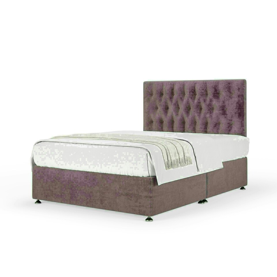 Mauve Naples Velvet No Drawer Divan Base and Lona Headboard King Size