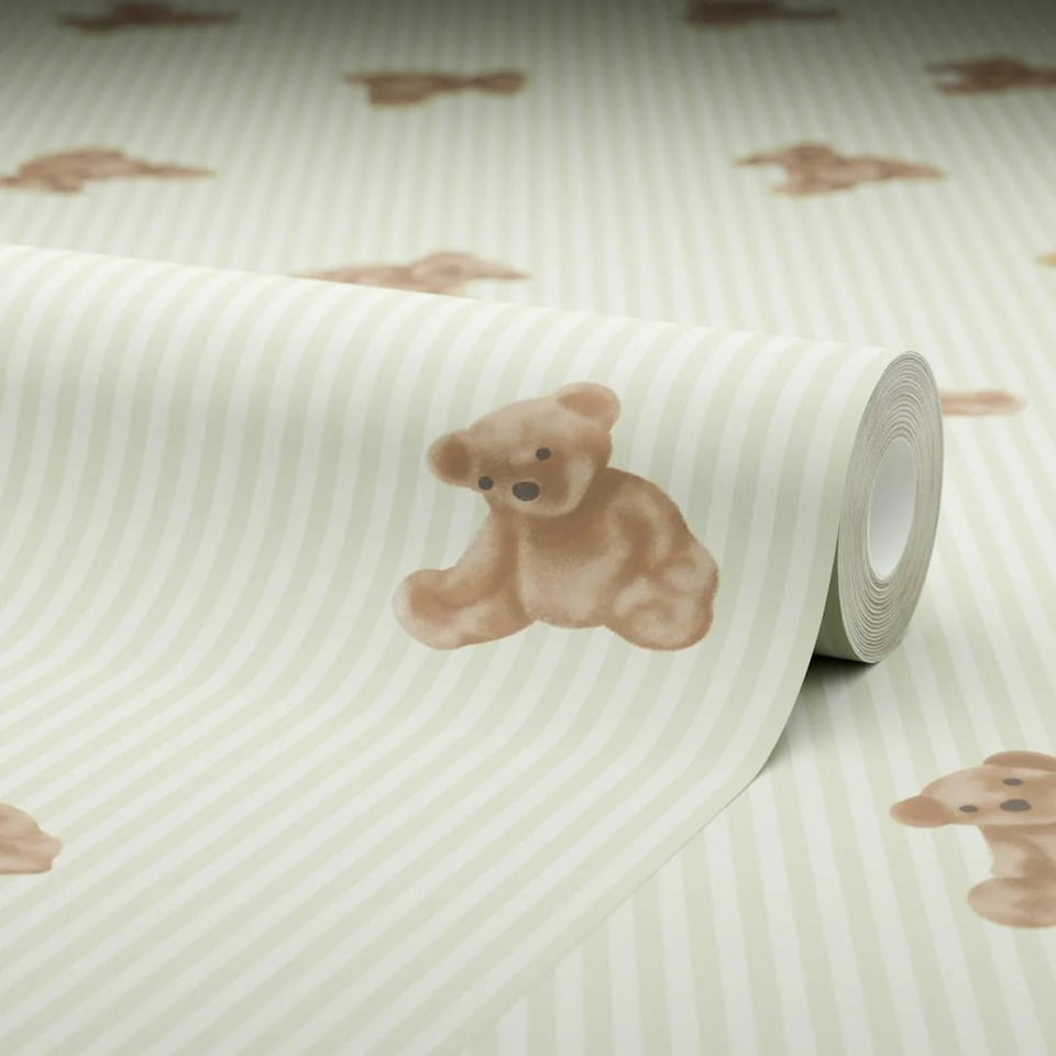 image 1 of The Bear Wallpaper in Soft Sage Multi