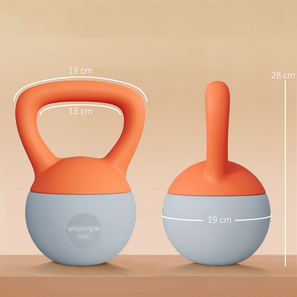 image 1 of SPORTNOW Soft Kettlebell, 6kg Kettle Bell with Non-Slip Handle for Home Gym Weight Lifting and Strength Training, Orange and Grey