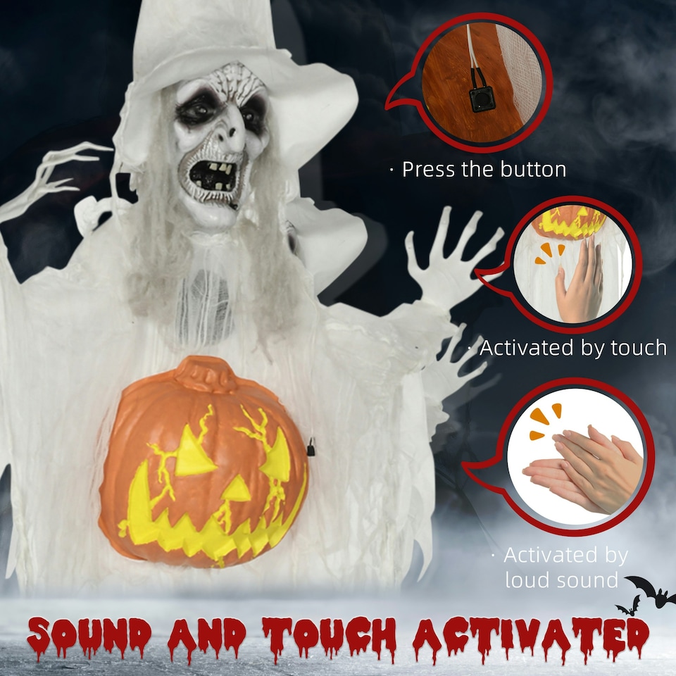 image 1 of HOMCOM Standing Witch Prop Life Size with Sound and Motion Activated