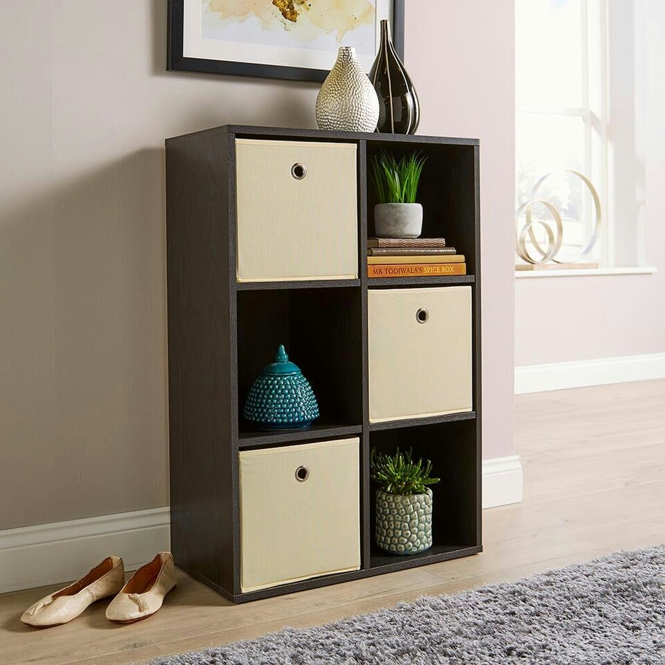 image 1 of Storage Cube 6 Shelf Bookcase Wooden Display Unit Organiser Black Furniture Black | No Drawers