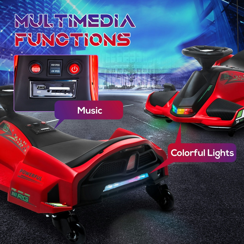image 1 of HOMCOM 12V Electric Go Kart for Kids with Music, LED Lights, Red